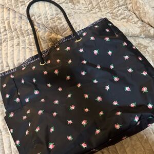 Victoria's Secret Black Tote with Pink Rose Print